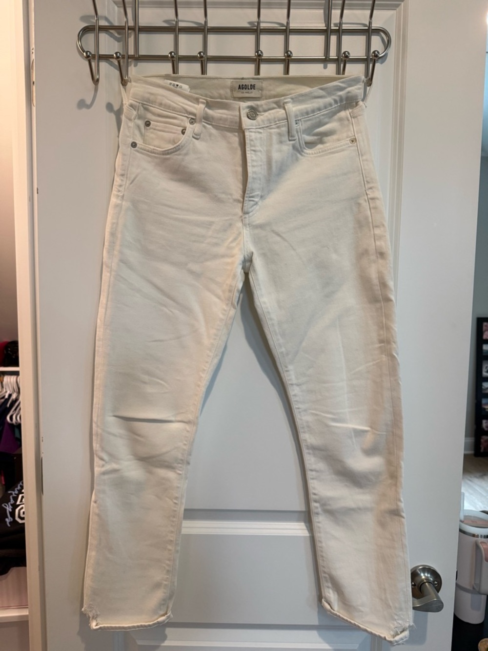 Agolde White High-Rise Straight Jeans with Branded Button